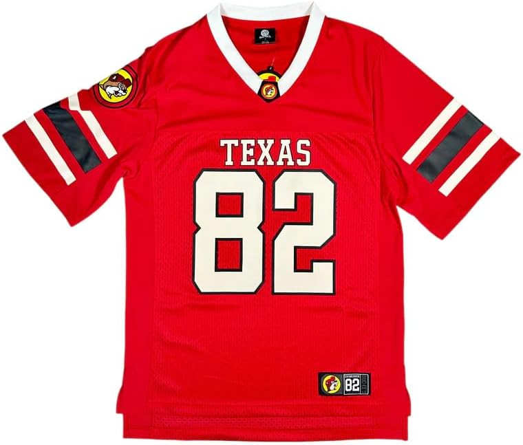 Buc-ee's Texas Football Jersey #82, Red and White, Athletic V-Neck (US, Alpha, Medium) - Image 1